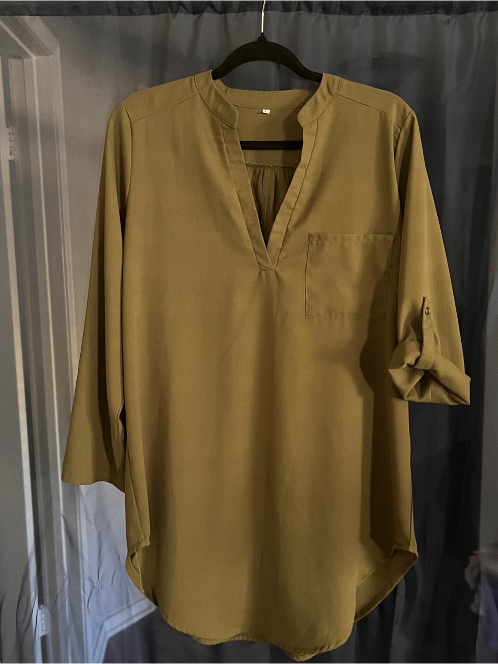 Port Authority Olive Split-Neck Roll-Sleeve Blouse